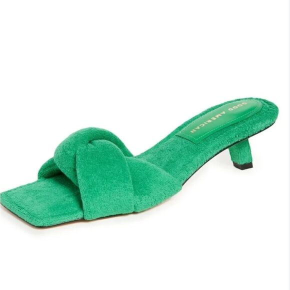 NIB Good American Terry Kickstand Mules Green Terry - Picture 9 of 9